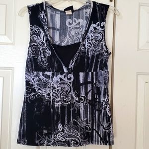 JKLA CALIFORNIA BLACK & WHITE SLEEVELESS STRETCHABLE BLOUSE SIZE S